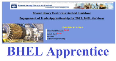 BHEL Haridwar Apprentice Admit card 2022, Exam Date 2022, ITI Latest Apprentice 2022