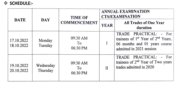 ITI NCVT October Exam Time Table 2022, ITI 1st Year, 2nd Year Exam ...