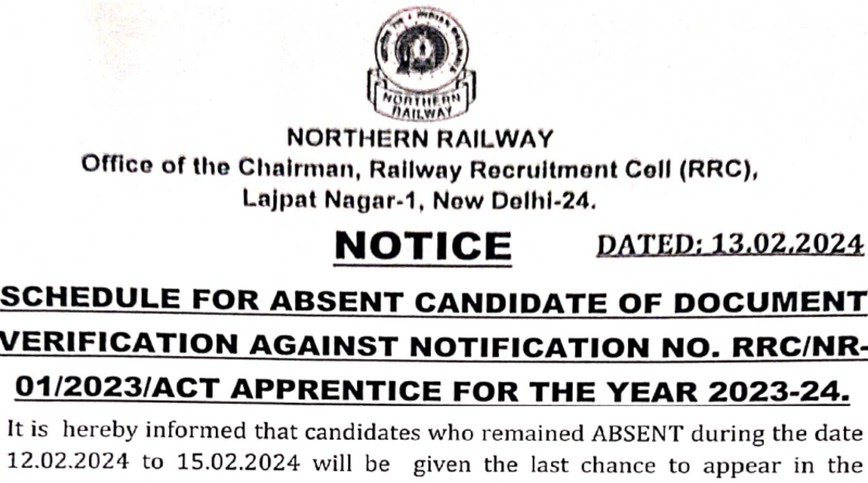 Northern Railway Apprentice Official Notice 2024 ‣ Anil Sir ITI