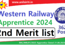 Western Railway Apprentice 2024 2nd Merit list