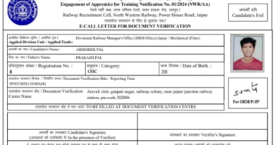 RRC NWR Jaipur Apprentice Call Letter 2024 PDF Download Link