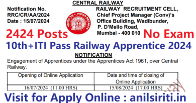 Central Railway Apprentice 2024-25, ITI Pass New Railway Apprentice 2024
