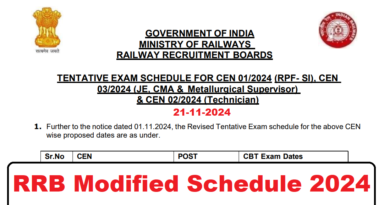 RRB Modified Exam Date 2024, Technician III, I, JE, RPF SI New Exam Date Out