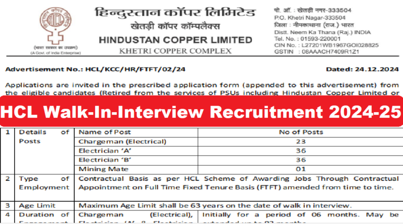 HCL Recruitment 2024, Hindustan Copper Latest Vacancy 2024 ‣ Anil Sir ITI