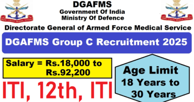 DGAFMS Group C Recruitment 2025, 10th,12th, ITI Latest Vacancy 2025, 06/02/2025 Last Date