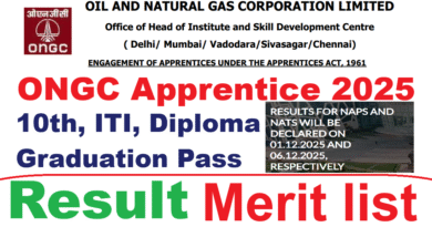 ONGC Apprentice 2025 Merit list Out