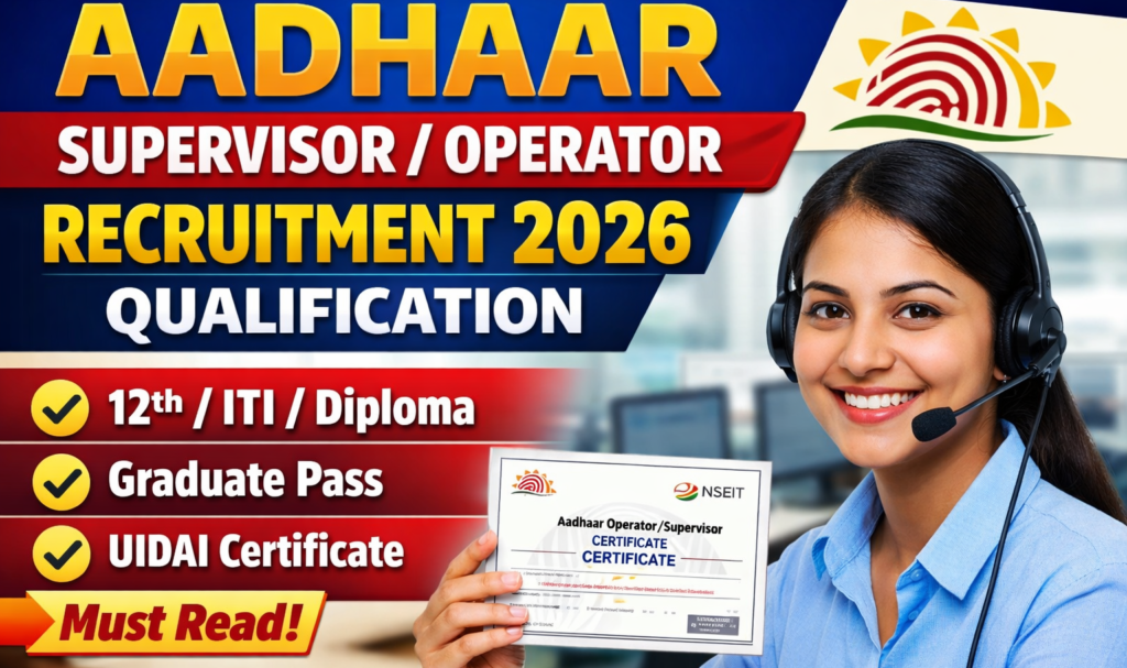 Aadhaar Supervisor, Operator Recruitment 2026, ITI, 12th, Diploma ...