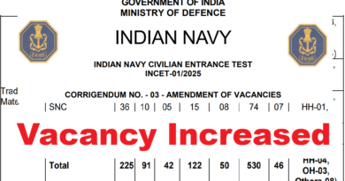 Indian Navy INCET 01/2025 Vacancy Increased Official notice out
