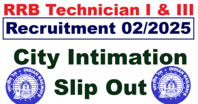 RRB Technician city intimation slip 2026