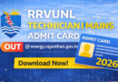 RRVUNL Technician Mains Admit Card 2026 Out