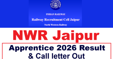NWR Jaipur Apprentice Result 2026 Out, NWR Jaipur Apprentice Call letter 2026
