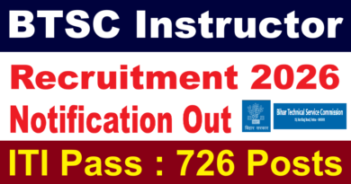 BTSC Instructor Recruitment 2026 Out