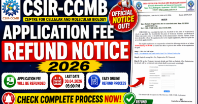 CSIR CCMB Application Fee Refund Notice 2026