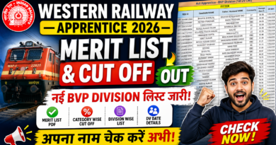 Western Railway BVP Apprentice merit list 2026 and cut off out