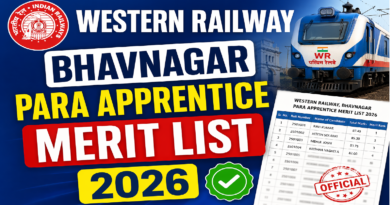 Western Railway Bhavnagar Para Apprentice Merit list 2026