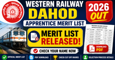 Western Railway Dahod Apprentice Merit list 2026 Out