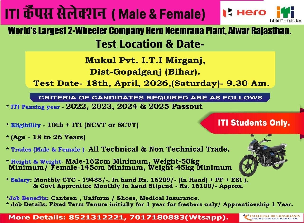 Hero Motors Campus Placement 2026 Gopalganj Mirganj Bihar