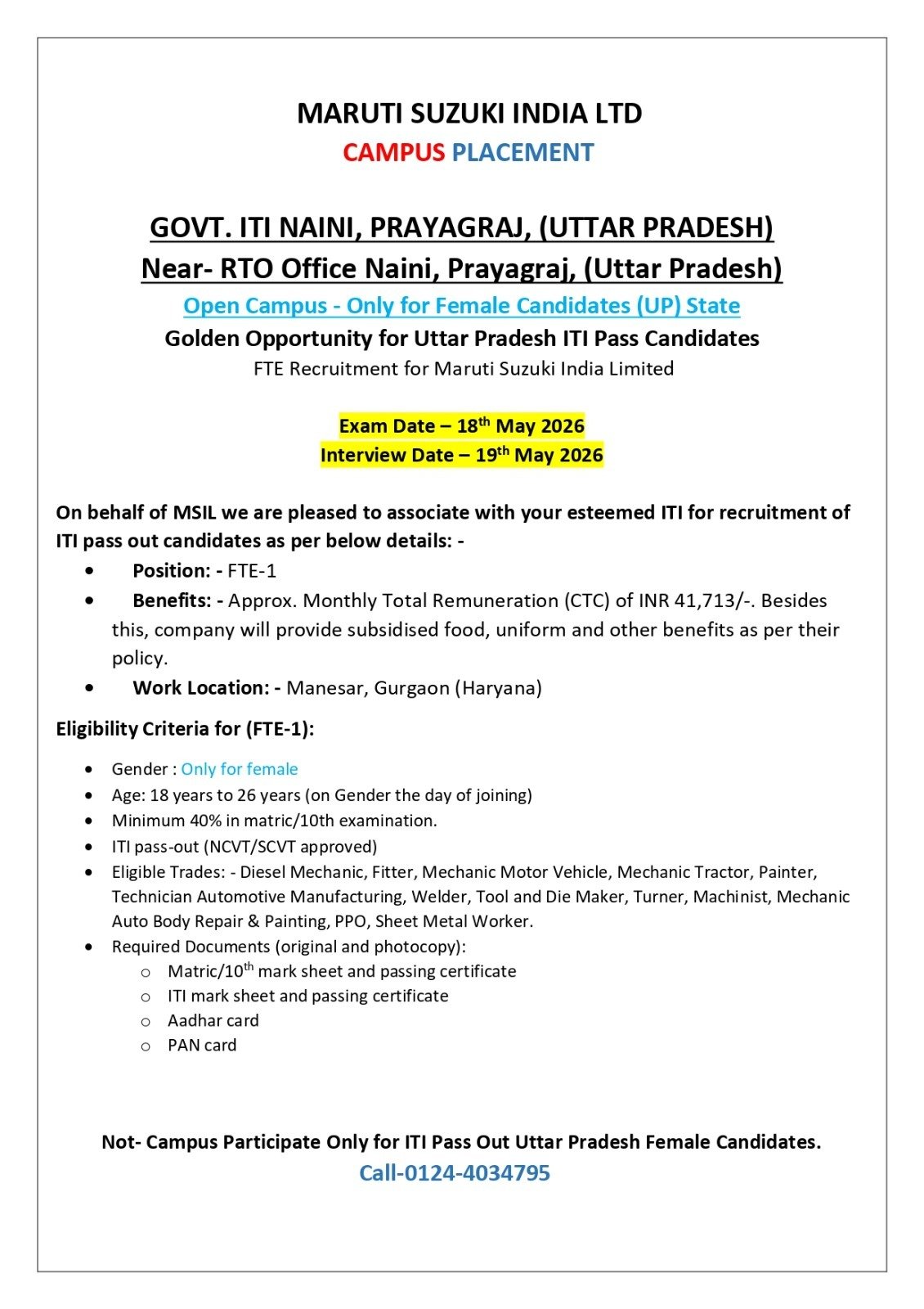Maruti Suzuki Campus Placement 2026 Official Notice