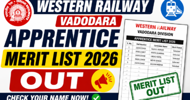 Western Railway Vadodara Apprentice Merit list 2026 Out