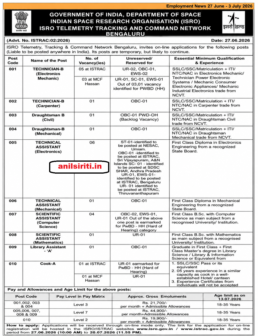 ISRO Recruitment 2026