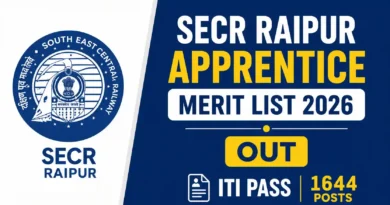 SECR Raipur Apprentice Merit list 2026 Out