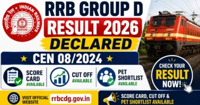 RRB Group D Result 2026 Declared: CEN 08/2024 Score Card, Cut Off and PET Shortlist Available