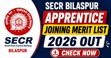 SECR Bilaspur Apprentice Joining Merit list 2026 Out