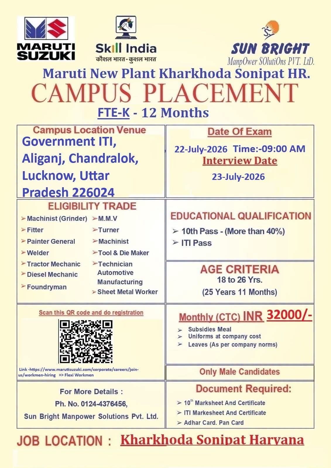Maruti Suzuki Campus Placement  Official Notice