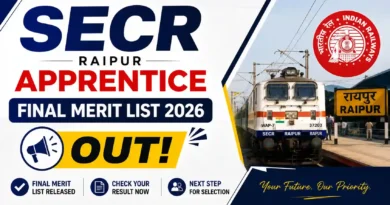 SECR Raipur Apprentice Final Merit list 2026 Out