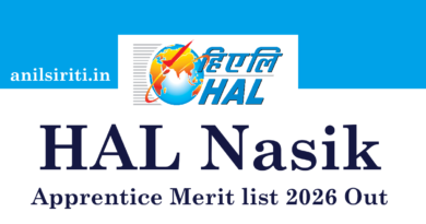 HAL Nasik Apprentice Merit list 2026 Out
