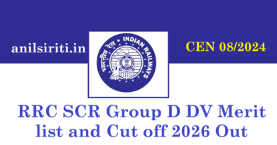 RRC SCR Group D DV Merit list and Cut off 2026 Out CEN 08/2024