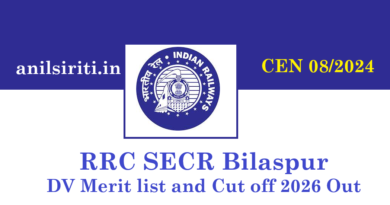 RRC SECR Bilaspur Group D DV Merit list and Cut off 2026 Out CEN 08/2024
