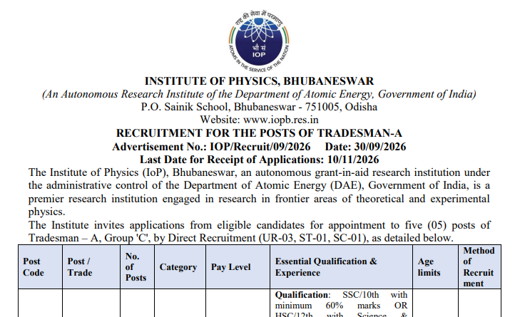IoP Tradesman A Recruitment 2026
