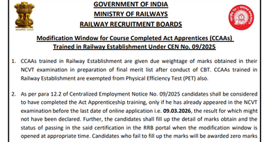 RRB Group D CEN 09/2025 CCAA Modification window 2026 Out