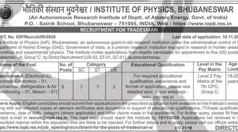 IoP Tradesman A Recruitment 2026